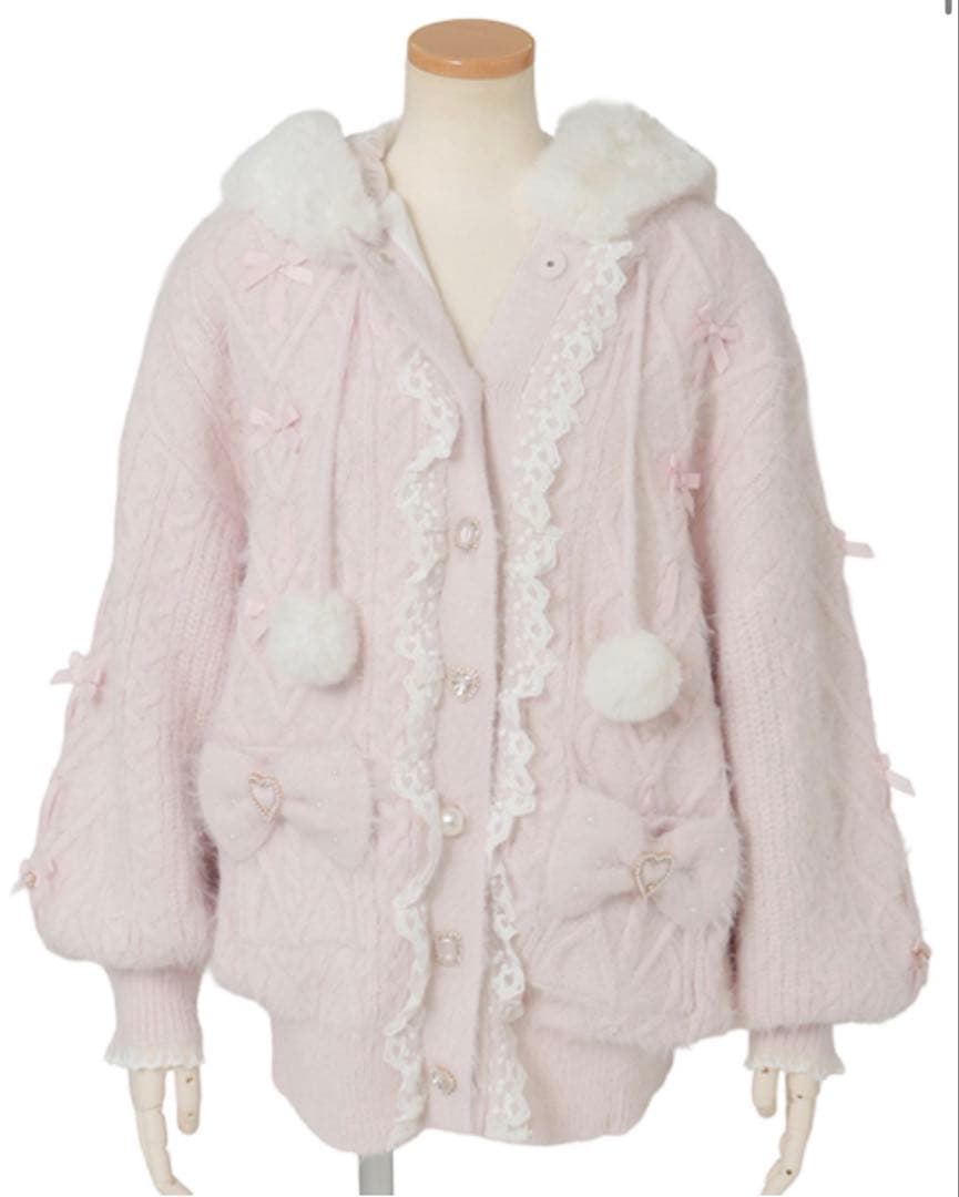 リズリサ　うさみみフェザーニットパーカー　ピンク