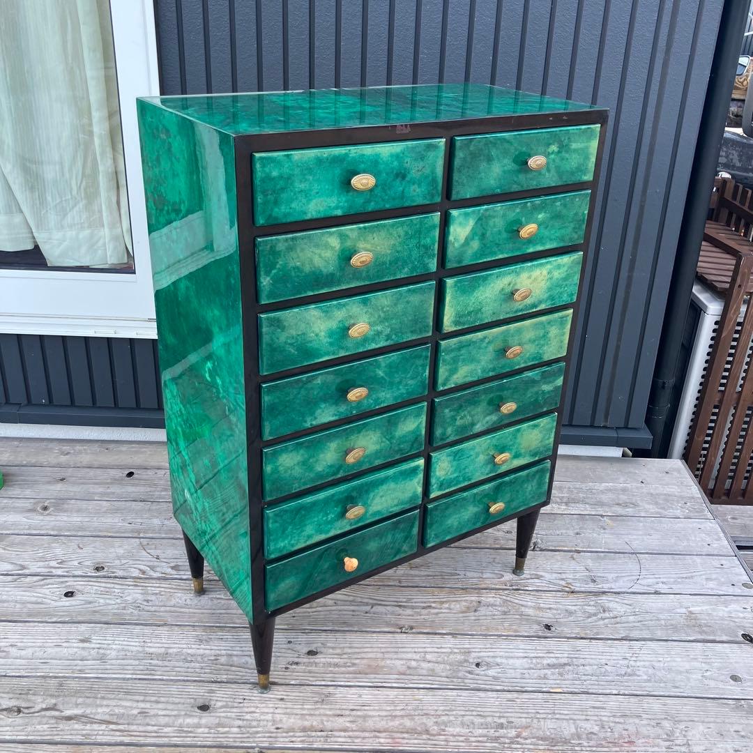 フランス家具 14杯 木製チェスト コールキャビネット 電話台 引き出し収納 緑