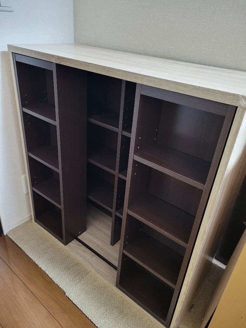 スライド式　本棚　オーク　ブラウン