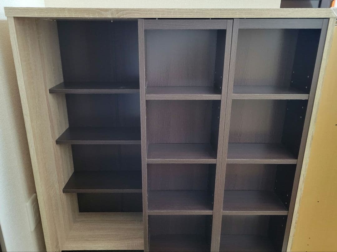 スライド式　本棚　オーク　ブラウン