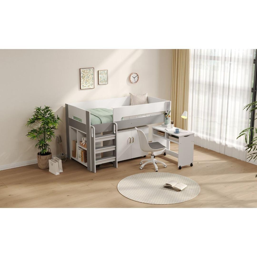 システムベッド ロフトベッド 階段付き 木製 本棚 机付き 学習机 シングル