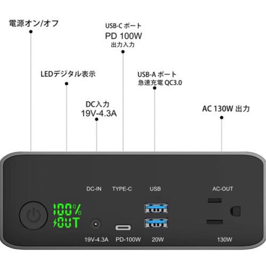 【Tomo】ポータブル電源 大容量 モバイルバッテリー130W AC出力