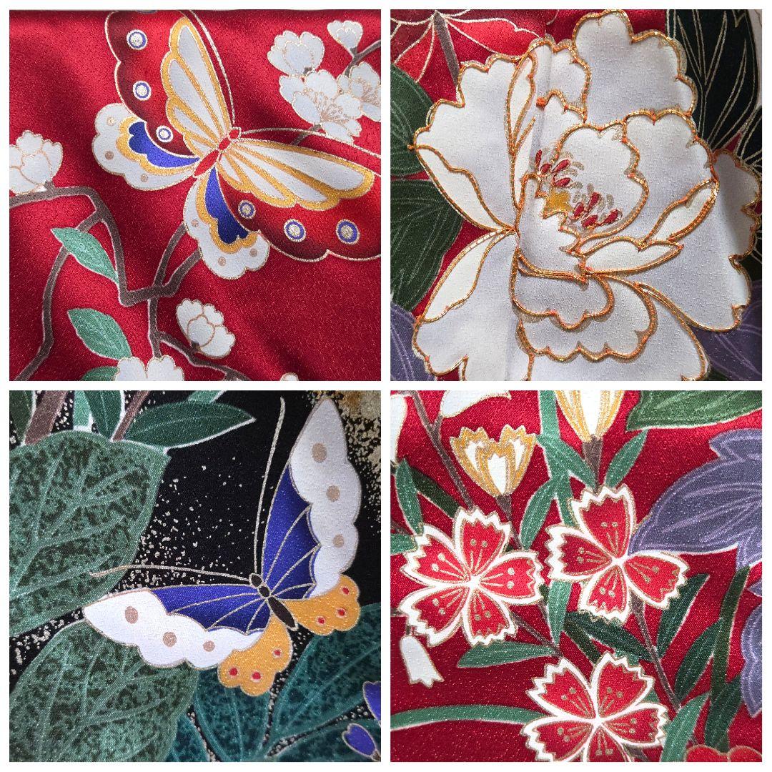 D2 振袖・襦袢セット牡丹の花 金彩 金駒刺繍 袷 正絹 成人式 着物