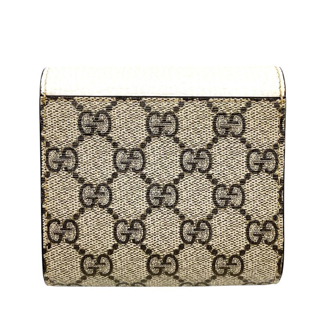 美品 グッチ 598587 GGマーモント 二つ折り財布 ホワイト レディース