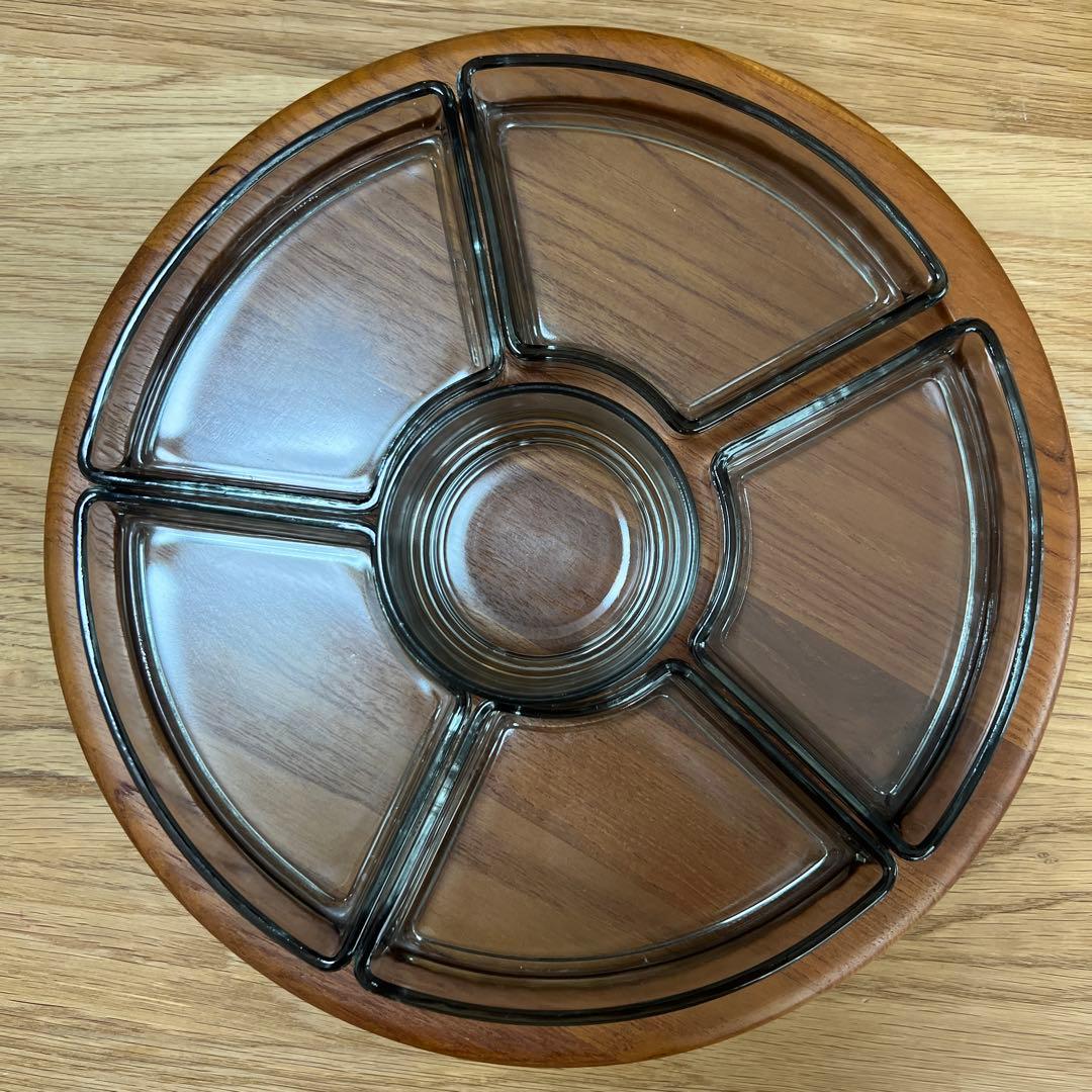 木製ガラス仕切り付きサービングプレート