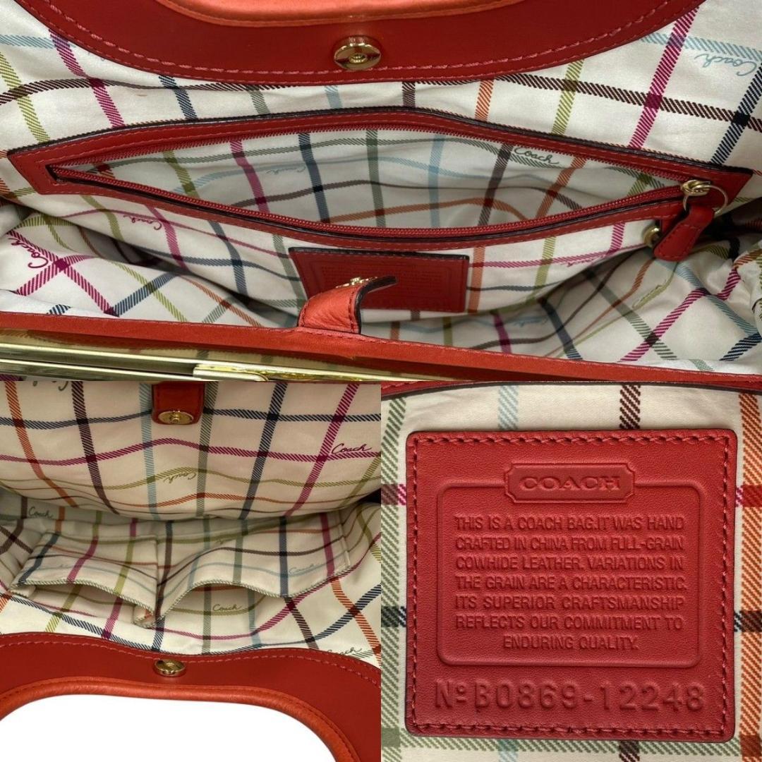 美品 コーチ トートバッグ ハンド レザー オレンジ 12248 がま口