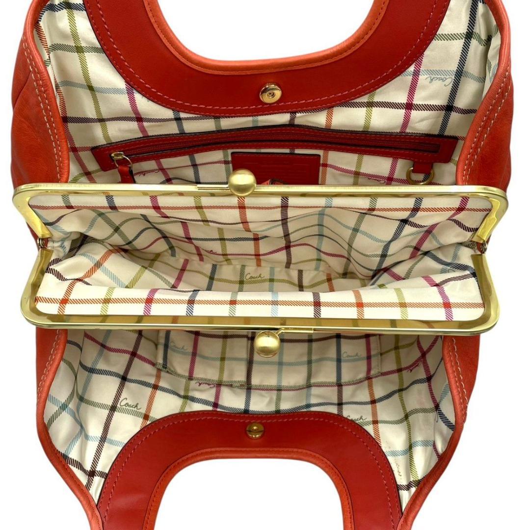 美品 コーチ トートバッグ ハンド レザー オレンジ 12248 がま口