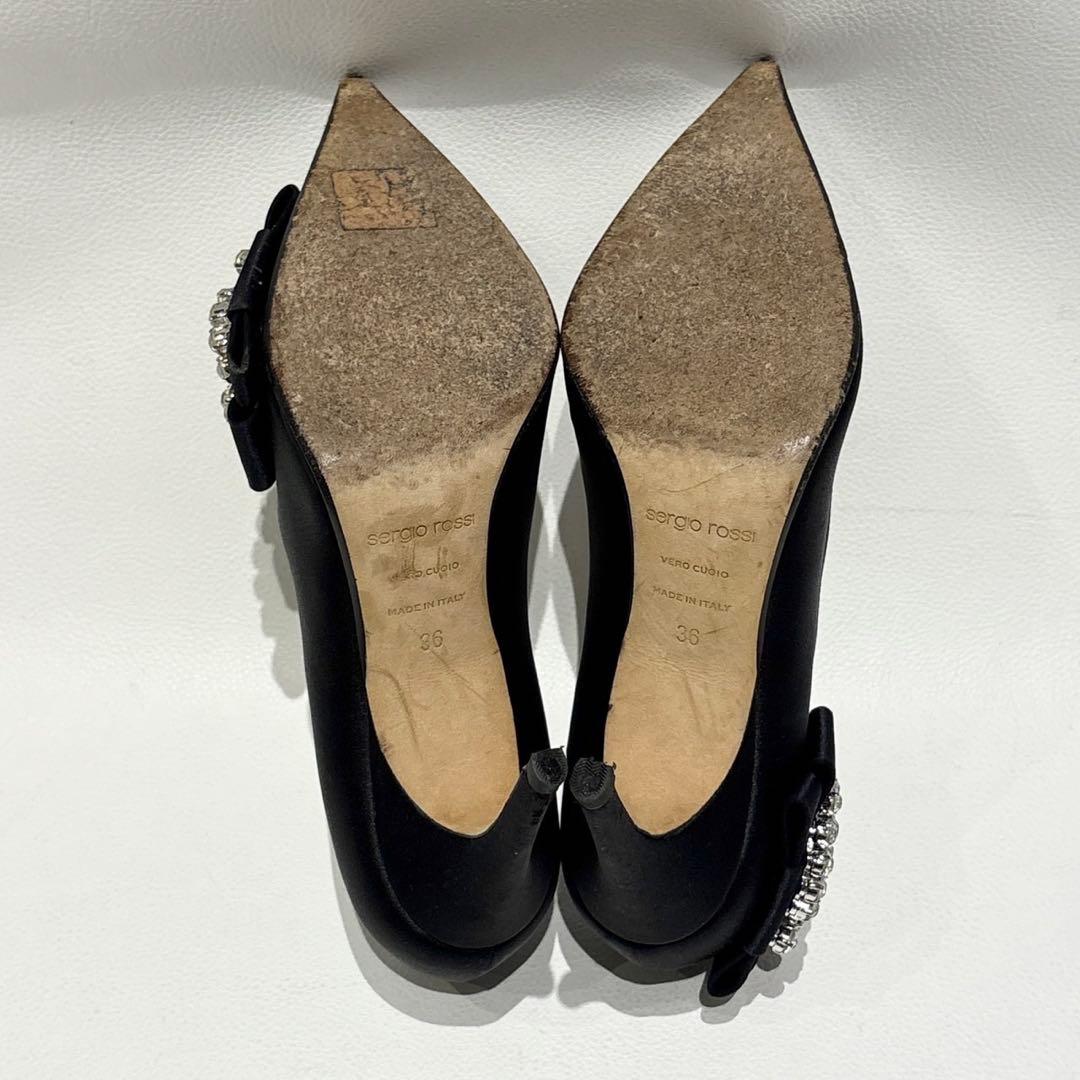 セルジオロッシ sr Twentyコレクション サテン パンプス ビジュー 黒