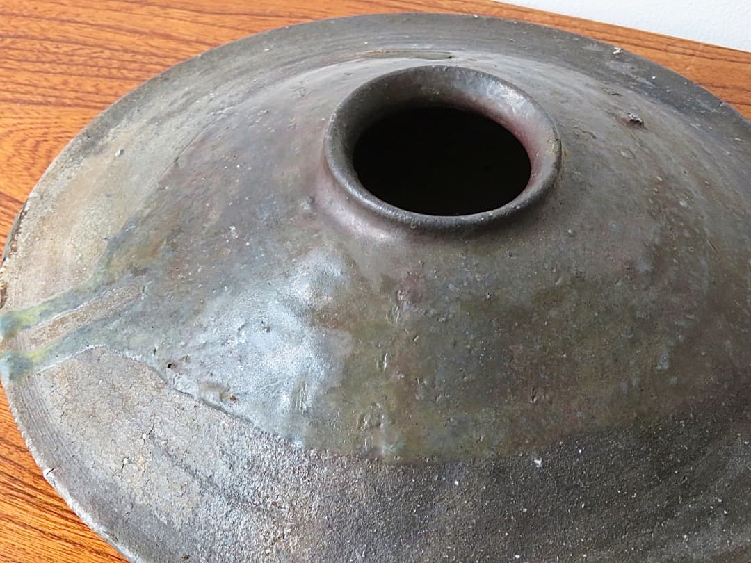 【期間限定値下】青娥窯　松元洋一作③　銀継ぎ有り『自然釉算盤花入小』　穴窯焼成