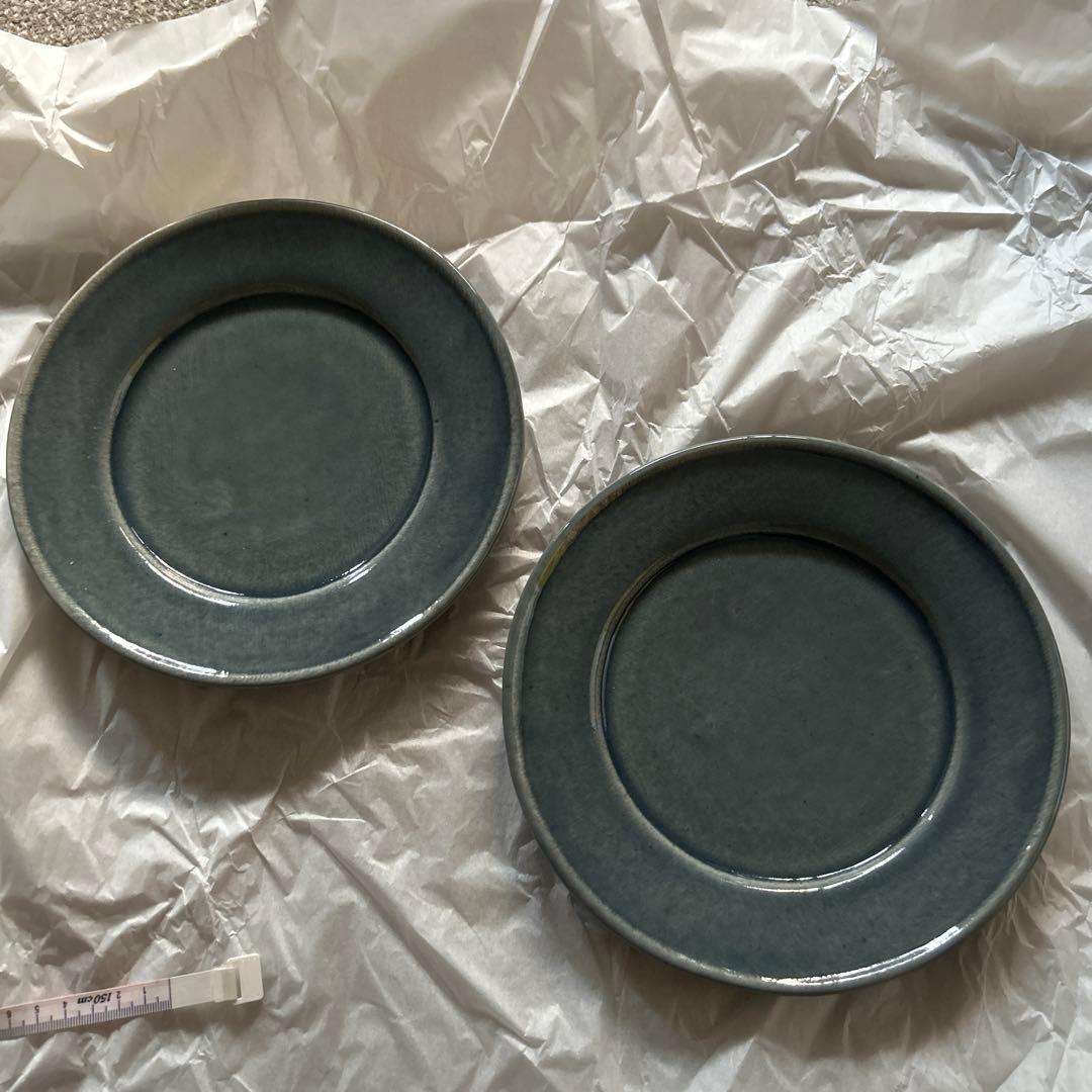 【新品未使用】大沼道行さん 水色リム皿 2枚セット①