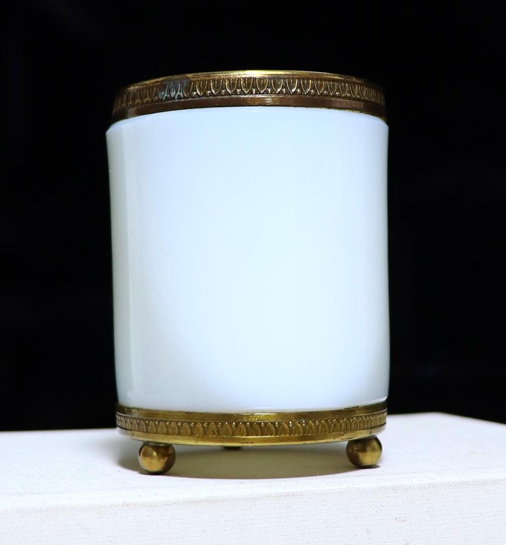 オールド・バカラ オパーリンクリスタル製 ブロンズ装飾ペン立て 金彩 小物入れ