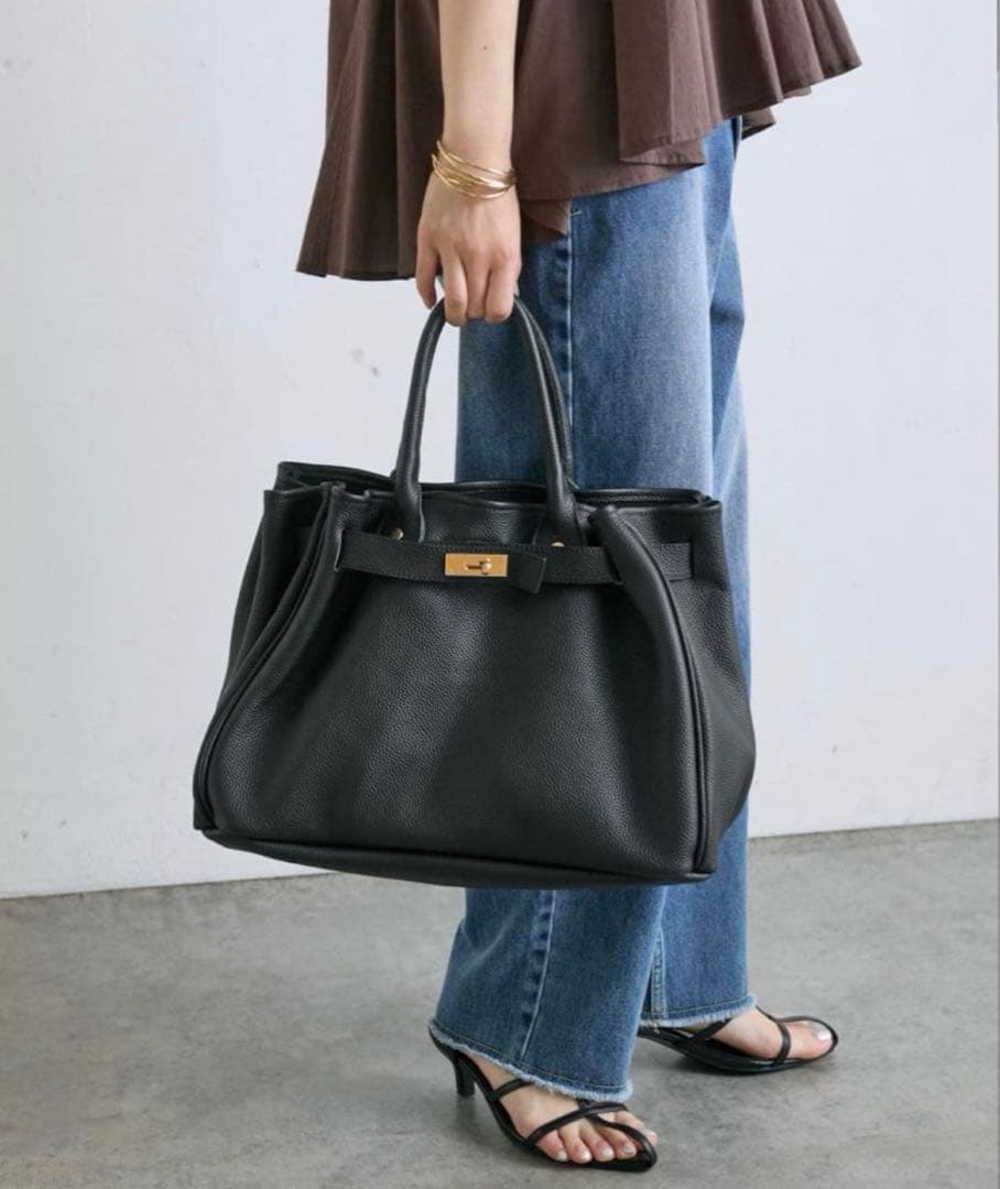 極美品☆Pual ce cin ブラックトートバッグ 2way シボ革　ベルト