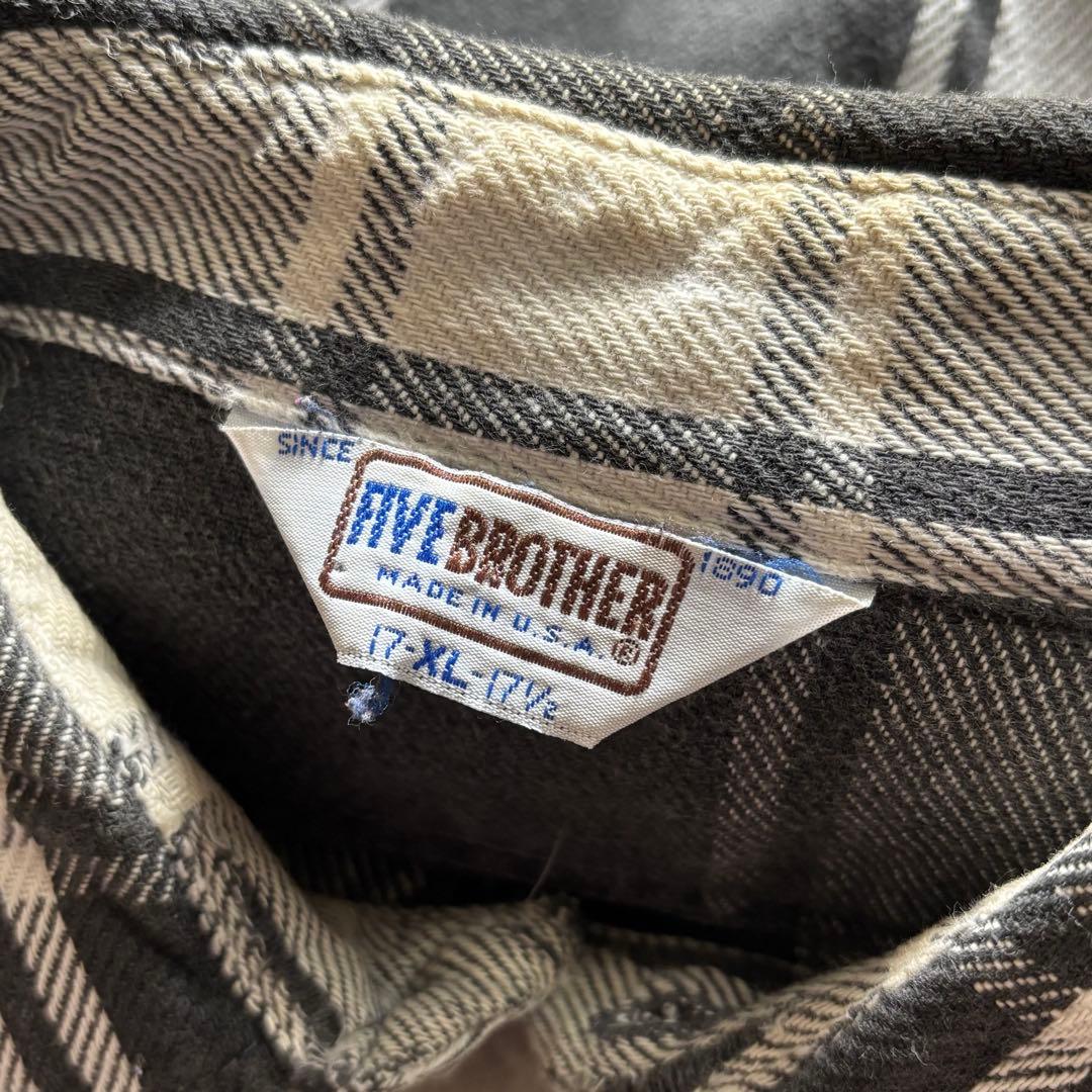 配色最高70s80s FIVE BROTHERファイブブラザー ネルシャツ 白黒