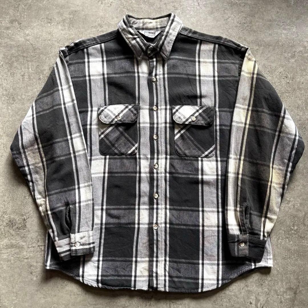 配色最高70s80s FIVE BROTHERファイブブラザー ネルシャツ 白黒