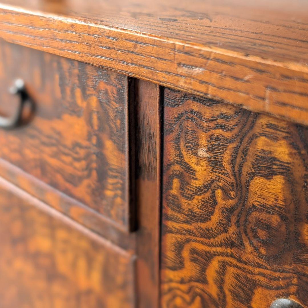 【古家具】昭和初期ぐらいの縮み杢がきれいな小さめ鏡台　化粧台　卓上ミラー