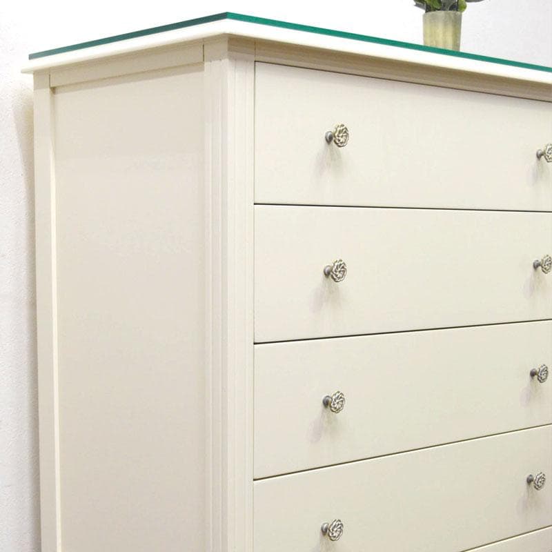 アイボリー 高級 4段チェスト 完成品 8mm天板ガラス付 チェスト 寝室 猫脚