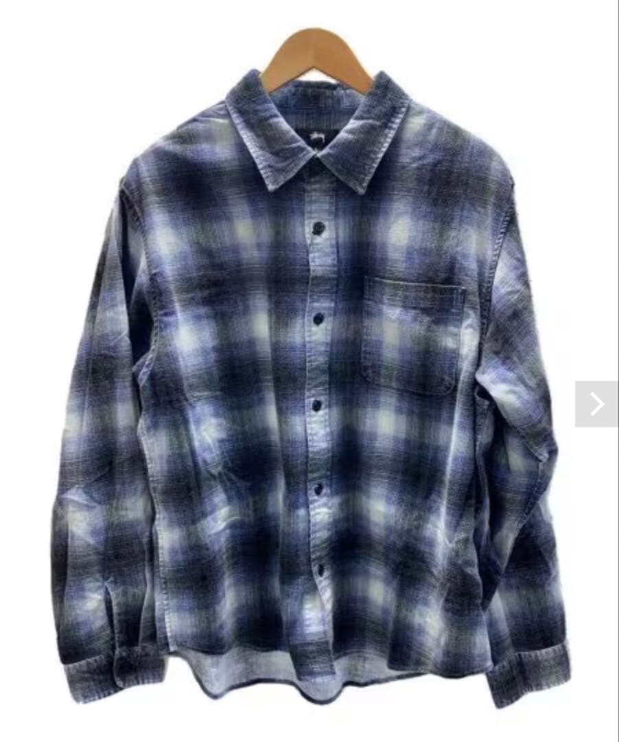 【美品】STTUSY ROCCO FLANNEL PLAID SHIRT M 青