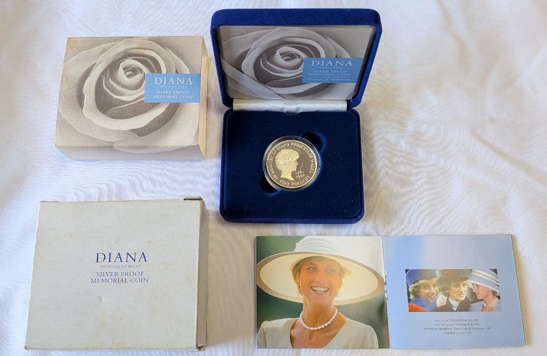 【未使用】限定品ダイアナ妃記念５ポンド銀貨　ケース付