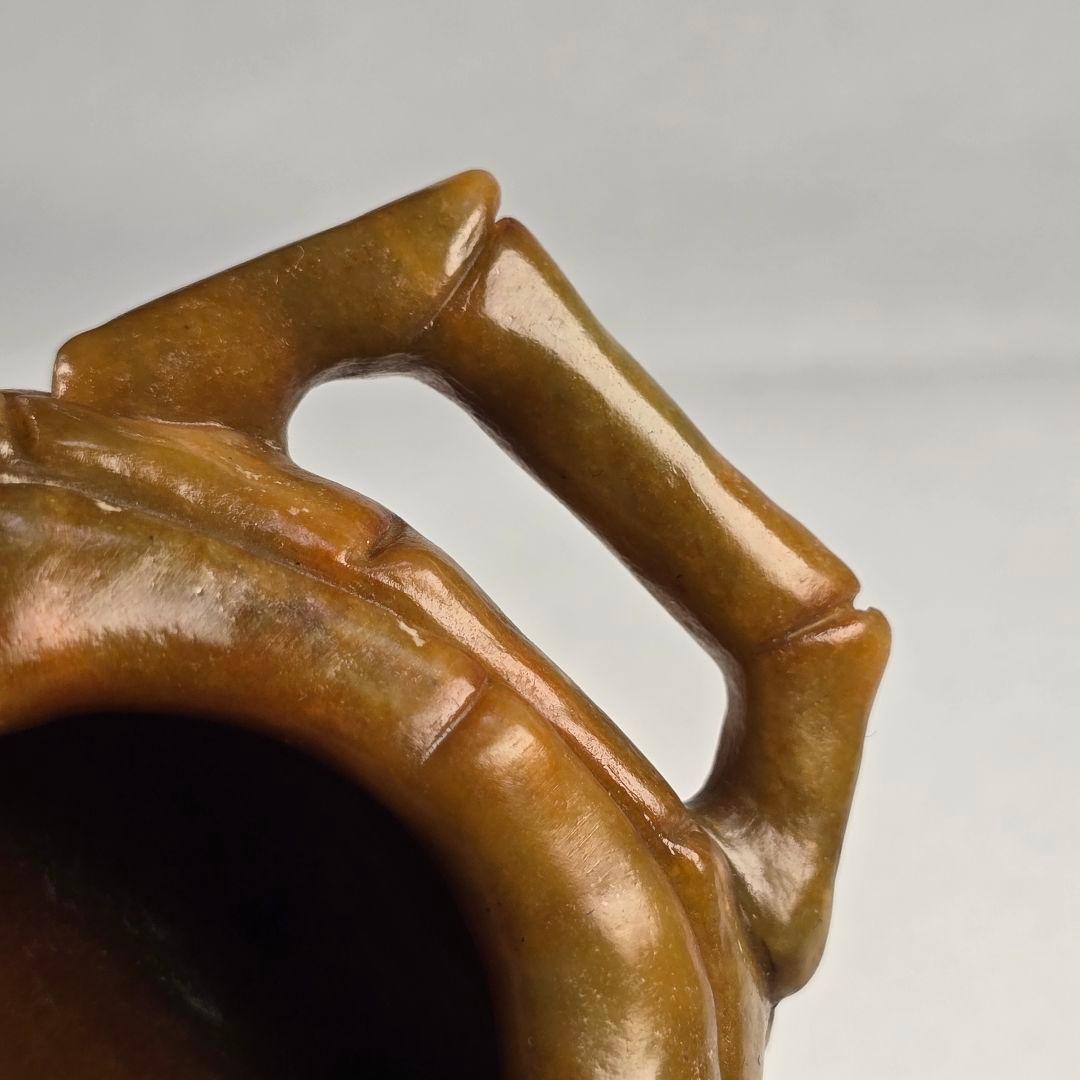 古文房具 本物和田玉 原石 手彫 清代 竹籠瑞獣紋 筆洗 筆添 墨池 水鉢 激安