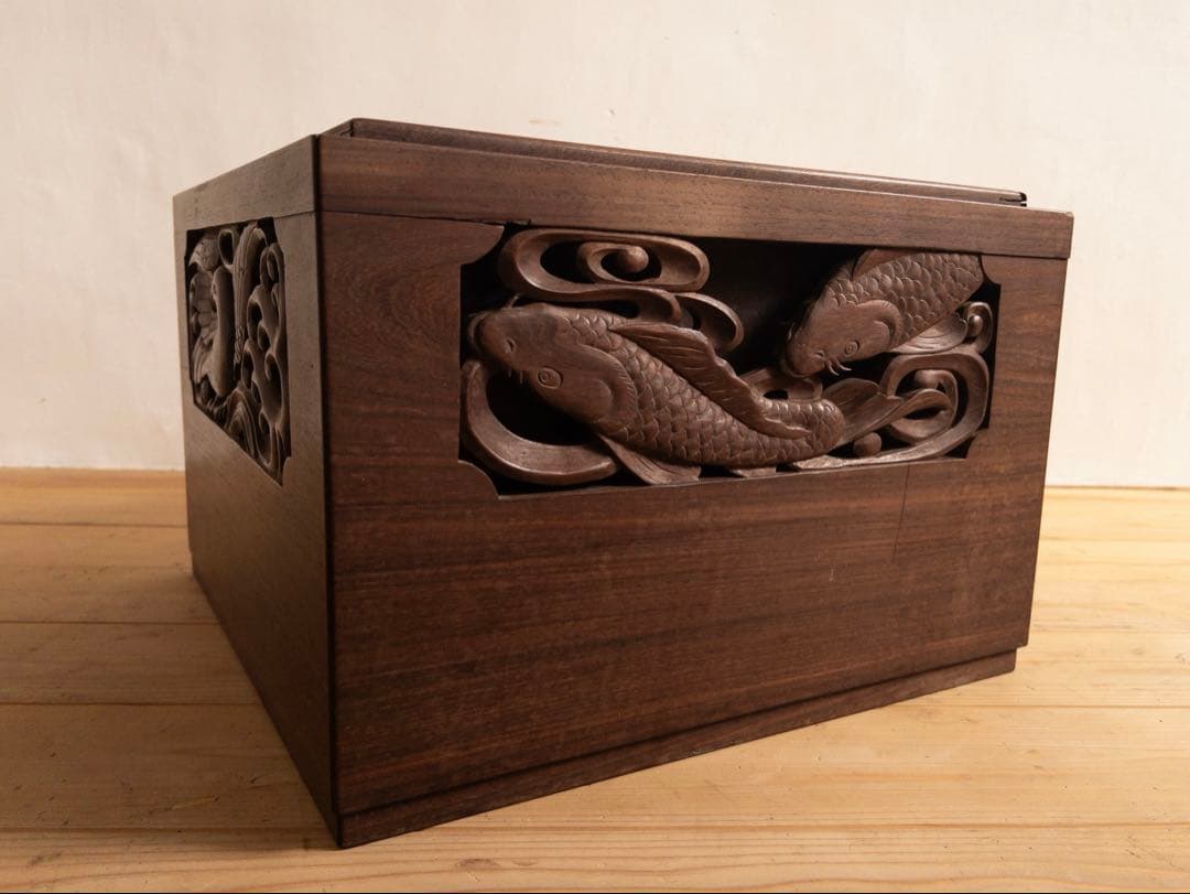 茶釜　置炉　火鉢　木彫　無垢　セット　骨董　時代もの　古道具　アンティーク