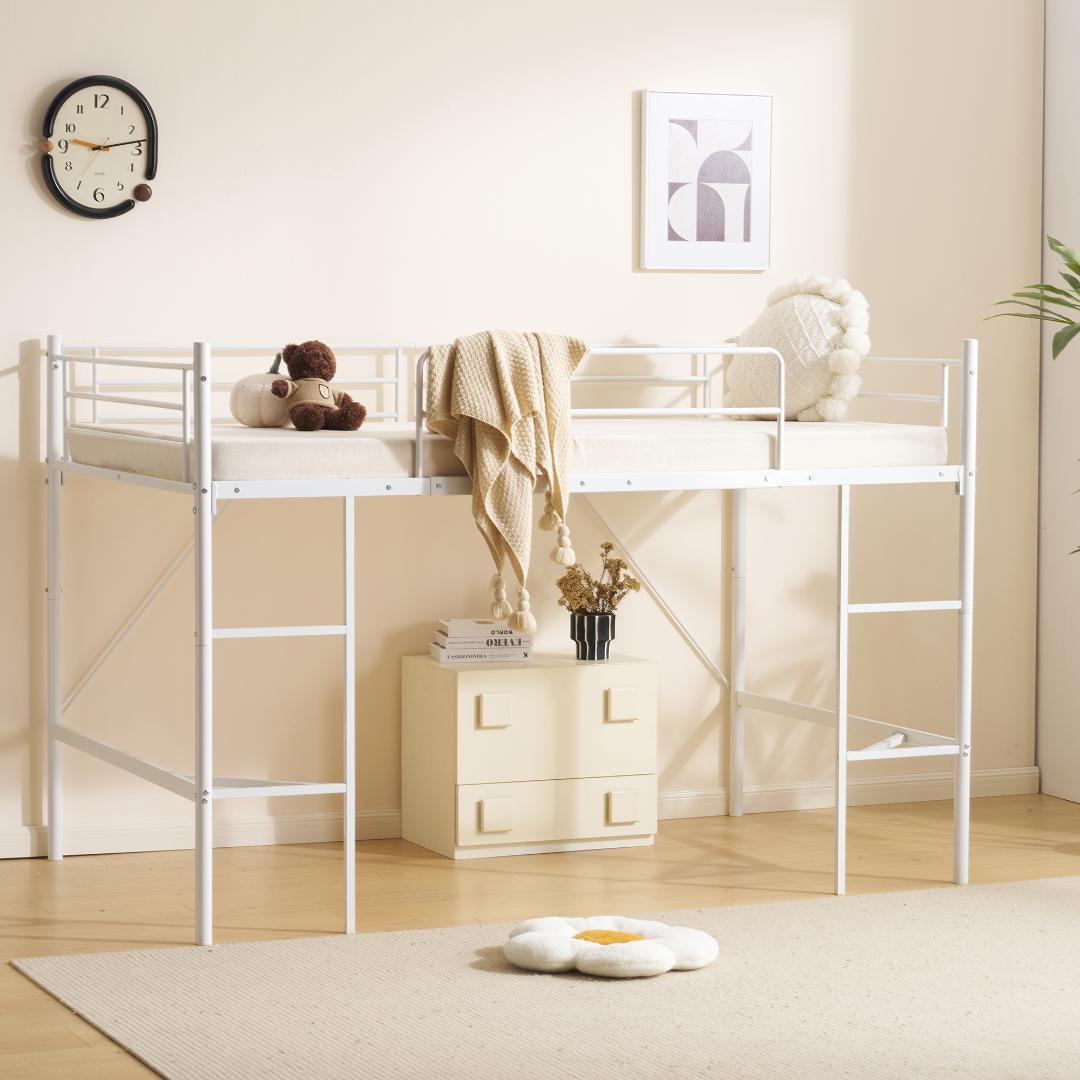 【ホワイト】 SDセミダブル ロフトベッド パイプベッド スチールベッド 収納