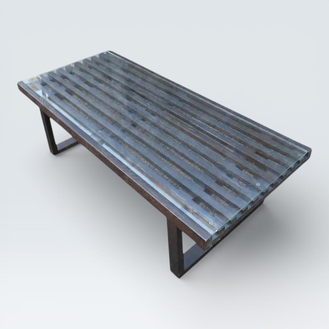 ネルソンベンチ風 センターテーブル ガラス天板 幅120cm