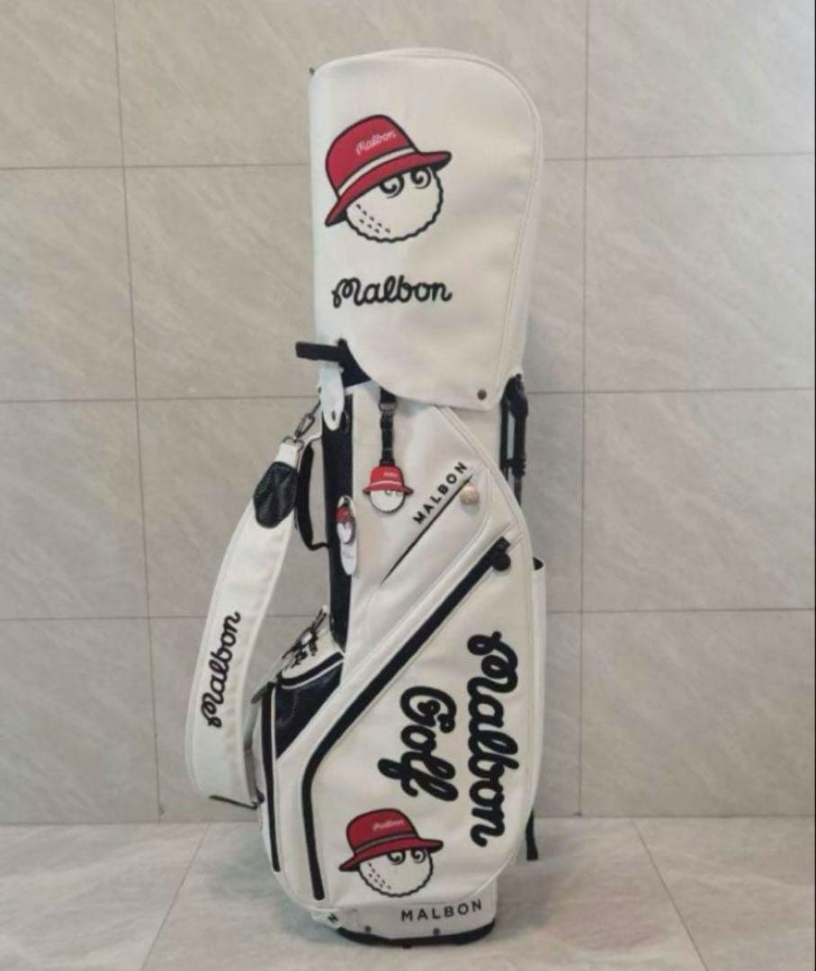 キャディーバッグ　白　マルボンゴルフ MALBON GOLF スタンド