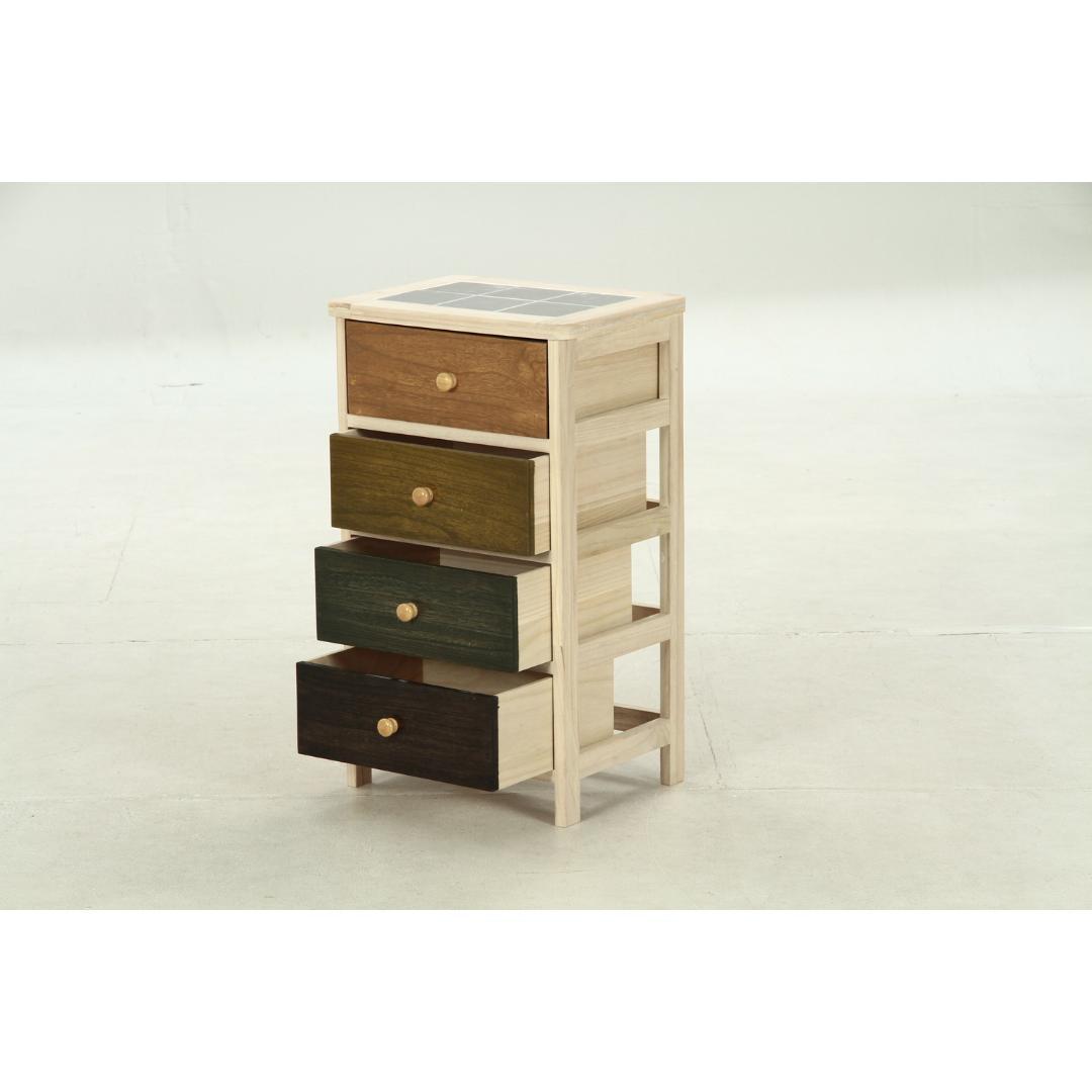 [新品]桐製 マルチカラフル4段ボックス 【015】