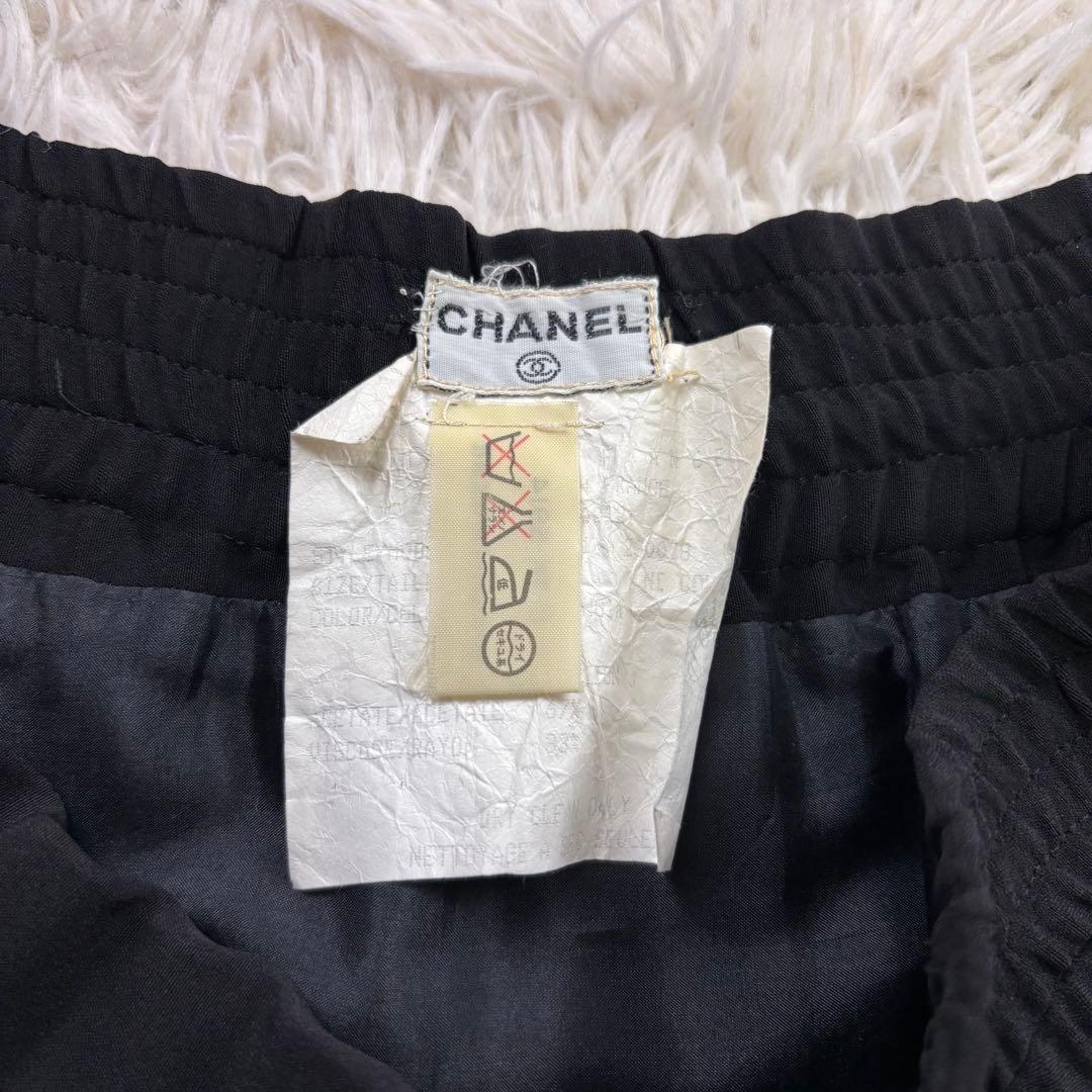 CHANEL シャネル スカート ブラック 42 金ボタン シルク混 ベルト