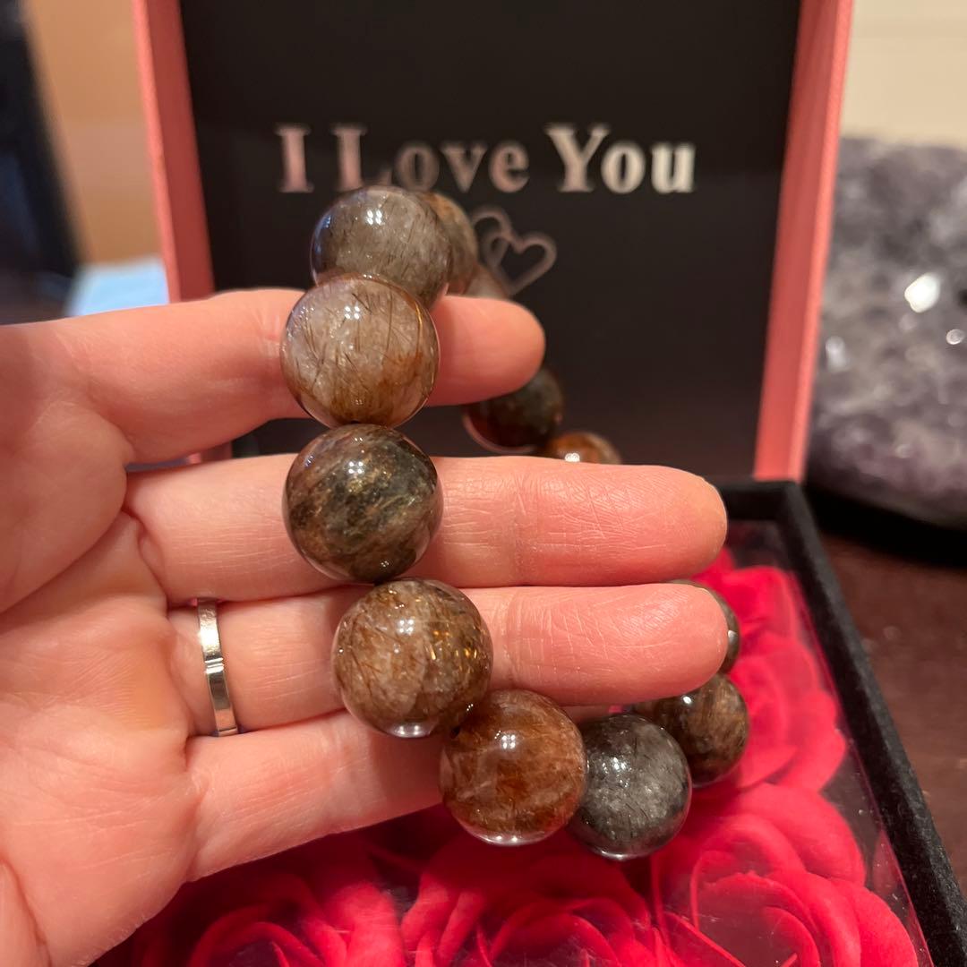 天然石ブレスレット　フォーリエテッドマイカインクォーツ　超大玉　18ミリ