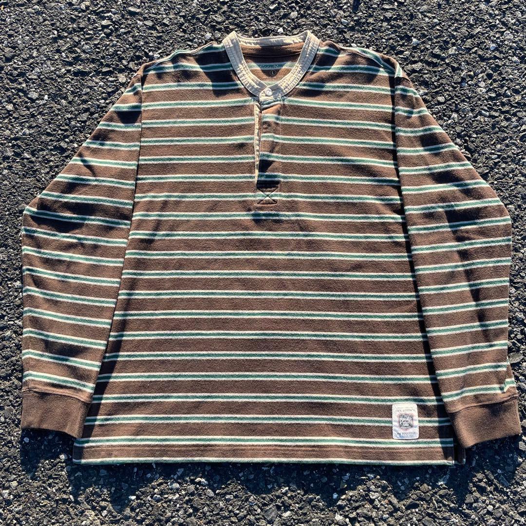 90s 00s eddie bauer ボーダー ロンT 長袖 ヘンリー 古着