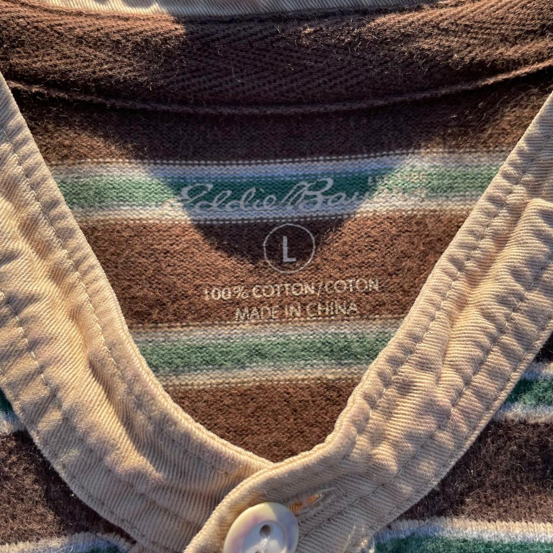 90s 00s eddie bauer ボーダー ロンT 長袖 ヘンリー 古着