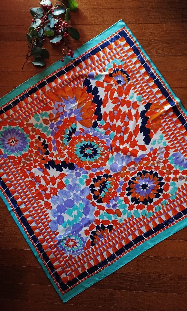 45R☆シルクツイルのレジメンタイル 大判風呂敷スカーフ再び/ サックス♪