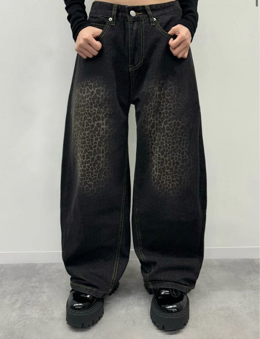 TRIFLE レオパードウォッシュカーブデニムパンツ ダークウォッシュ Sサイズ
