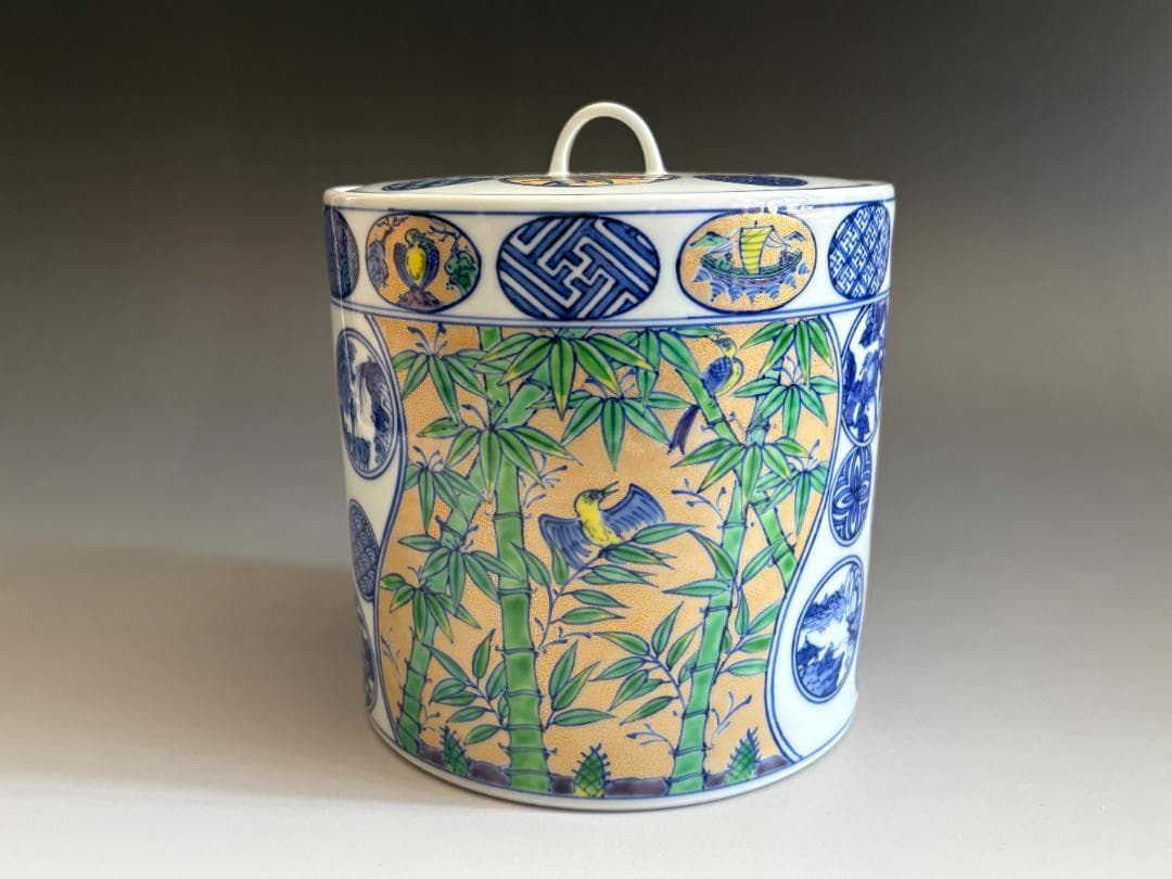 小峠丹山　色絵祥瑞寸胴　水指　茶道具