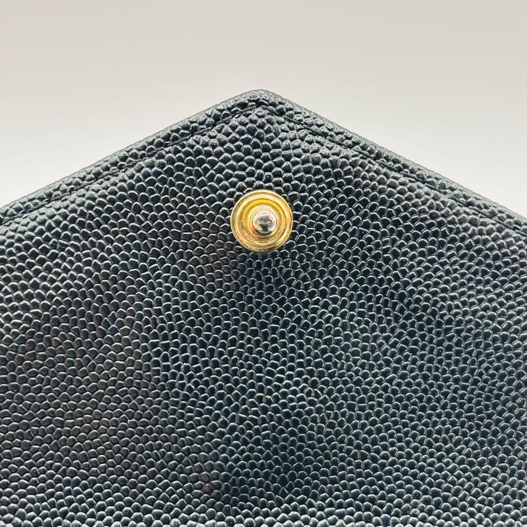 SAINT LAURENT 三つ折り キャビアスキン Vステッチ カサンドラ