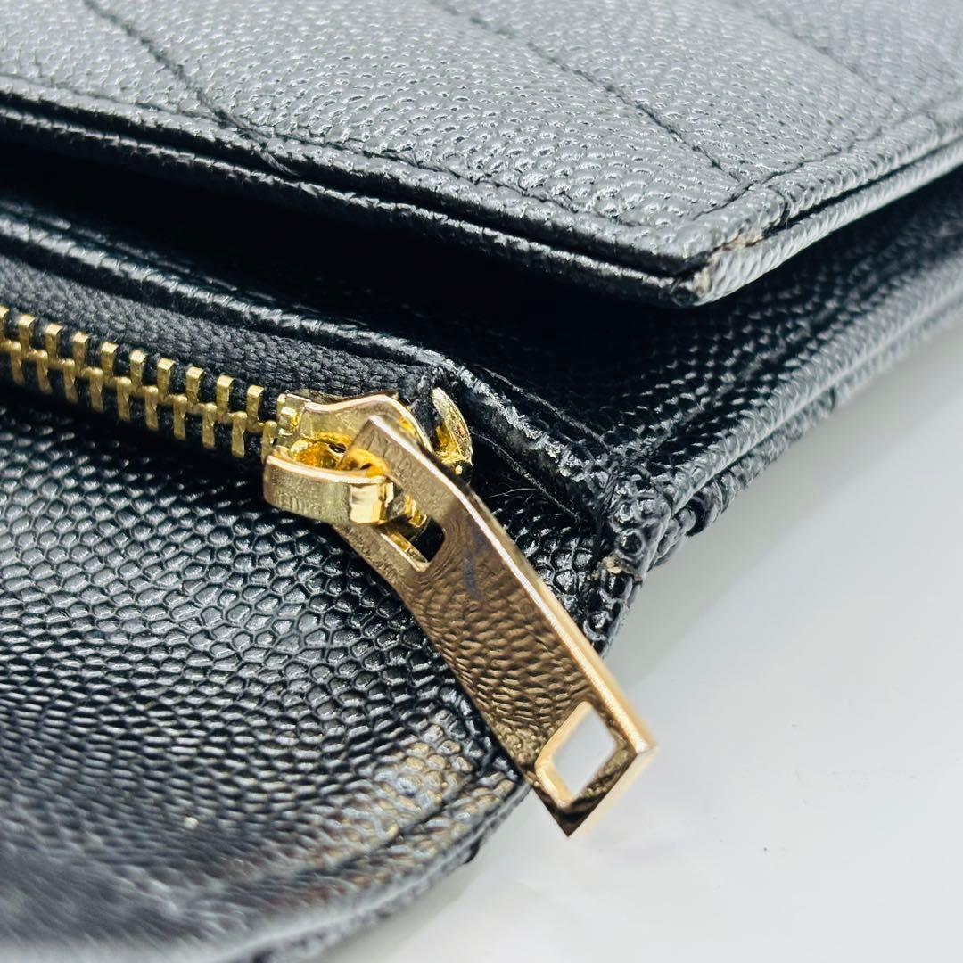 SAINT LAURENT 三つ折り キャビアスキン Vステッチ カサンドラ