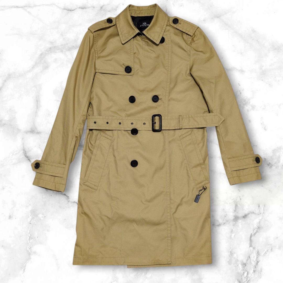 極美品✨ COACH トレンチコート レザー切り替え　ダブル　チャーム付き
