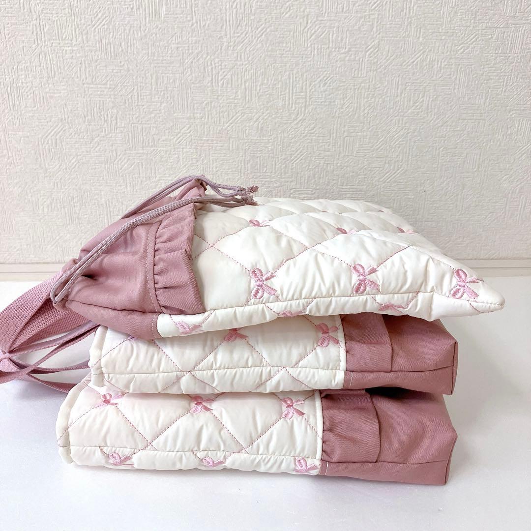 レッスンバッグ 上履き入れ　体操服袋　リボンキルト　韓国生地