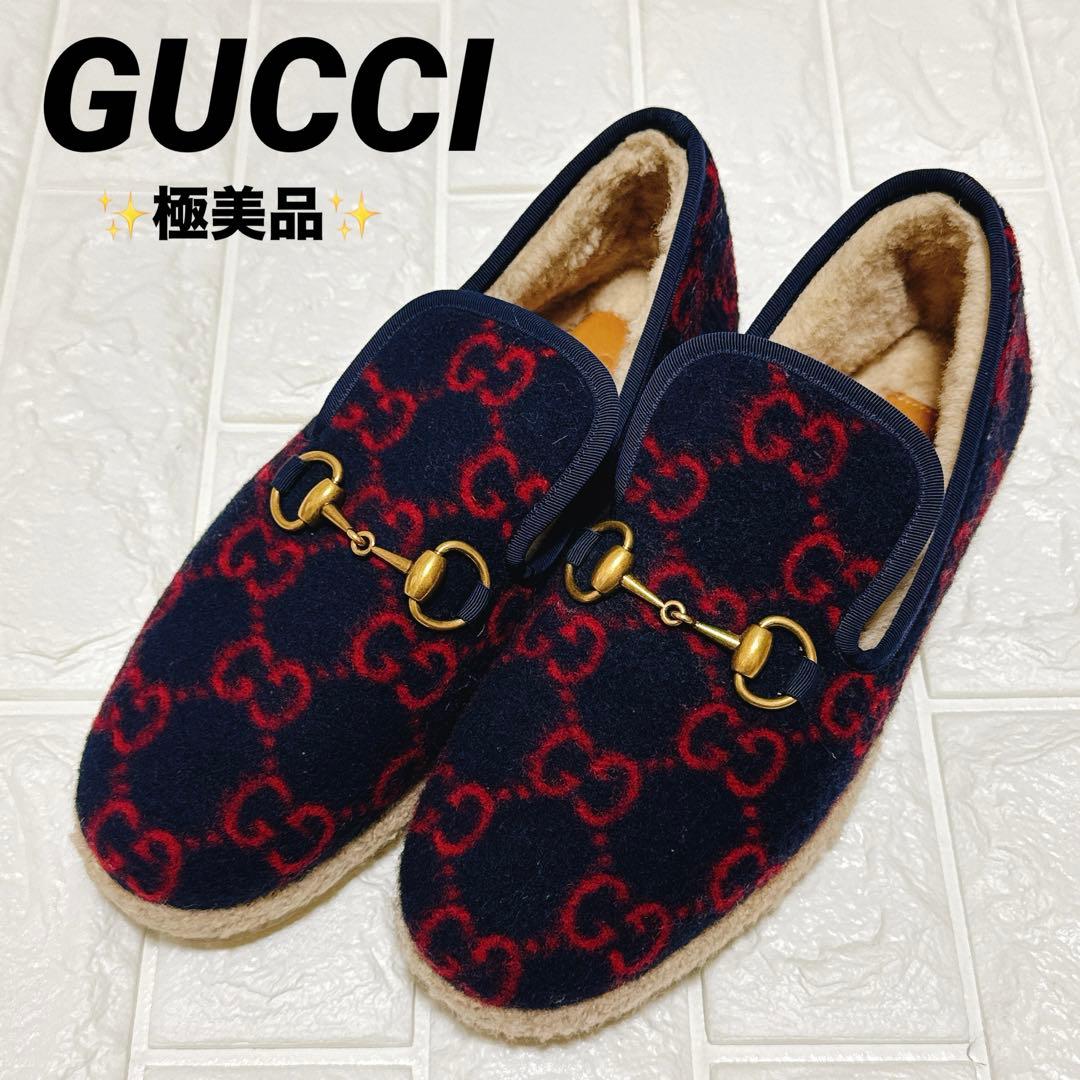 avi　極美品✨GUCCI ムートンシューズ　GG柄×ホースビット　ボア