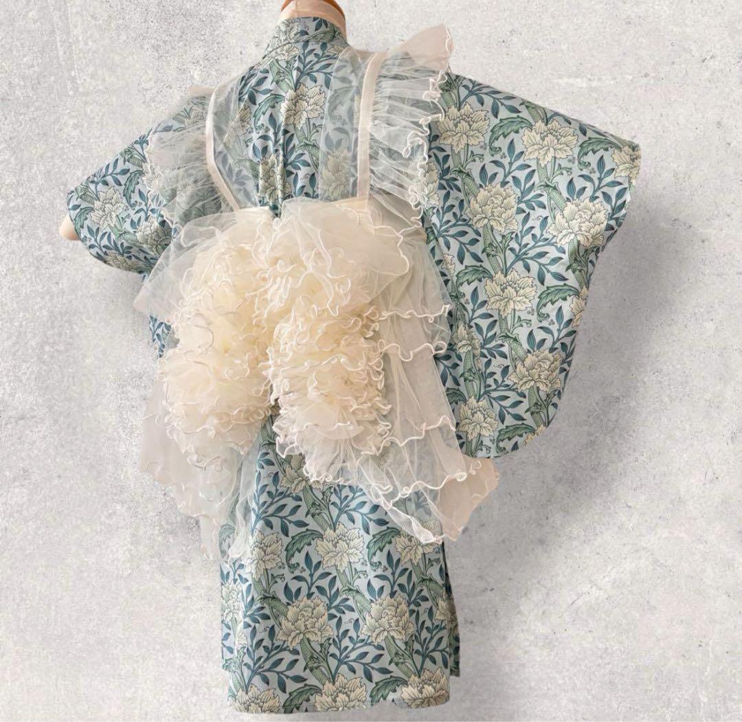 【再販】 七五三 着物 ハンドメイド ウィリア ムモリス 女の子被布 レース被布