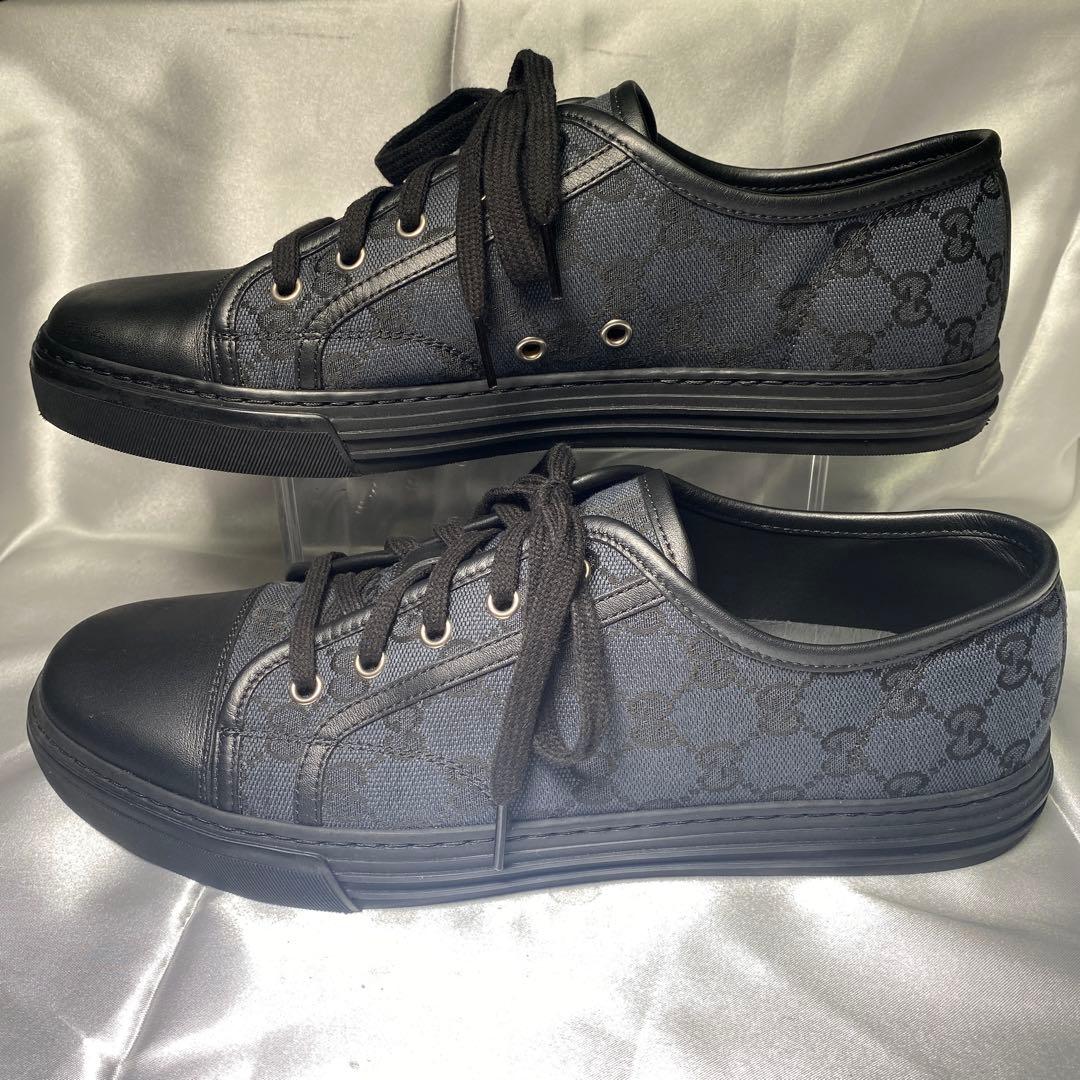 GUCCI グッチ　28cm スニーカー GGキャンバス ネイビー ブラック 黒