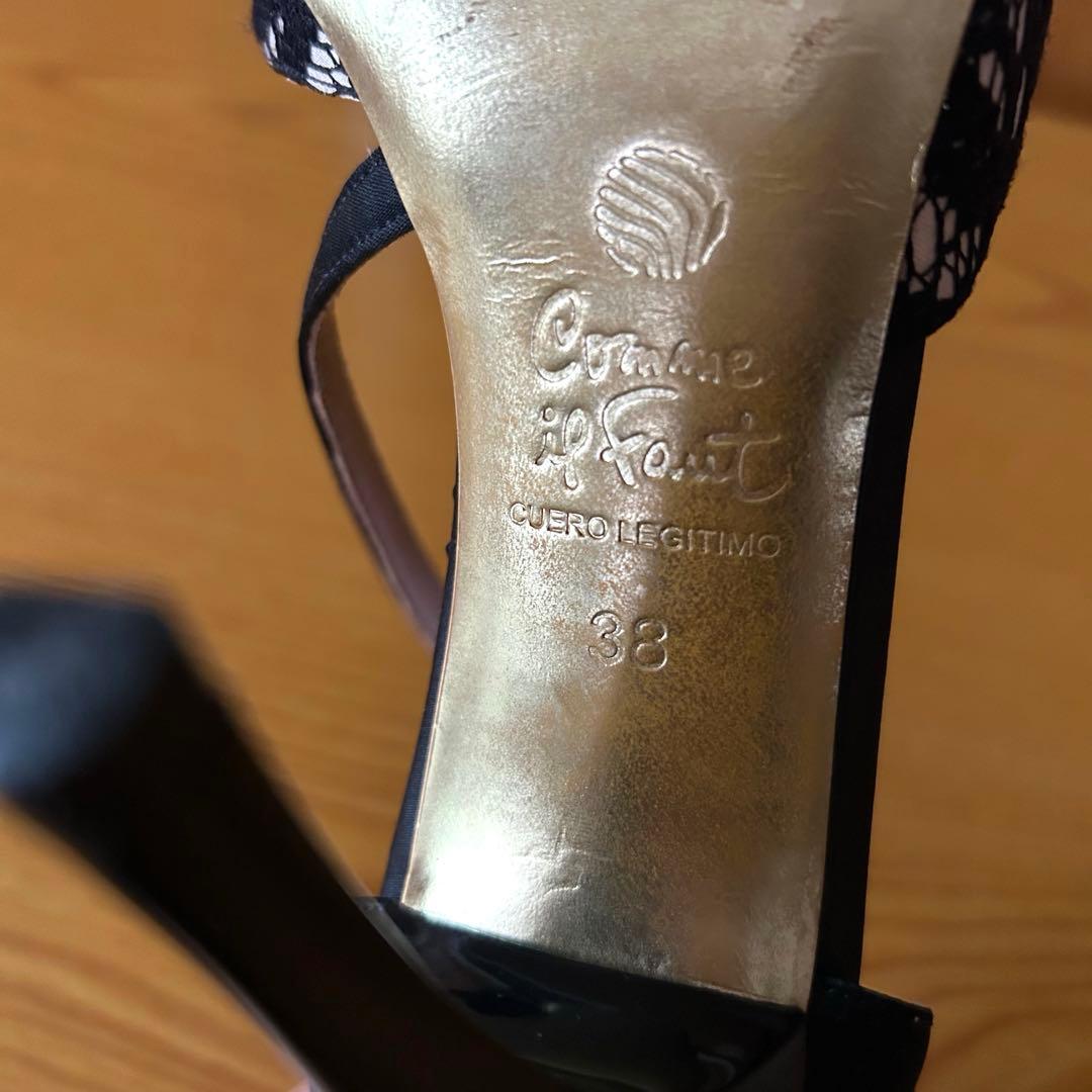 コムイルフォー アルゼンチンタンゴシューズ　オープントゥ 黒レース 38