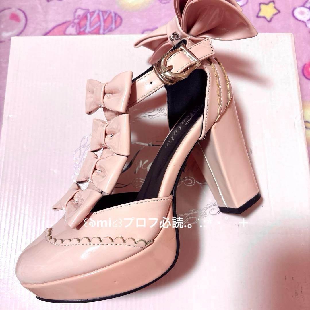 激希少♡トゥララ　4連ビッグリボンパンプス　ロリータ　姫ギャル　ピンク　リズリサ