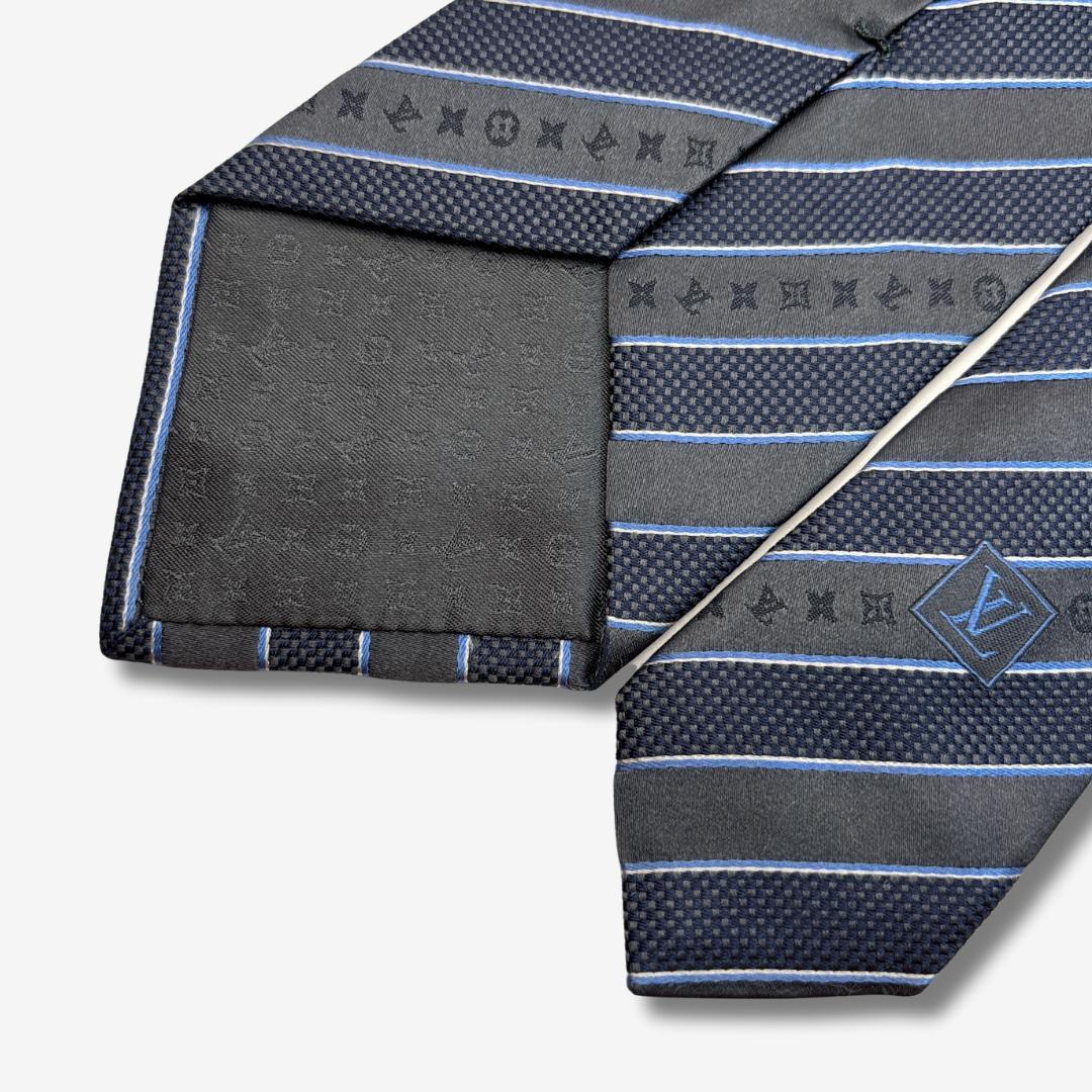 LOUIS VUITTON シルクネクタイ モノグラム ストライプ柄 ネイビー