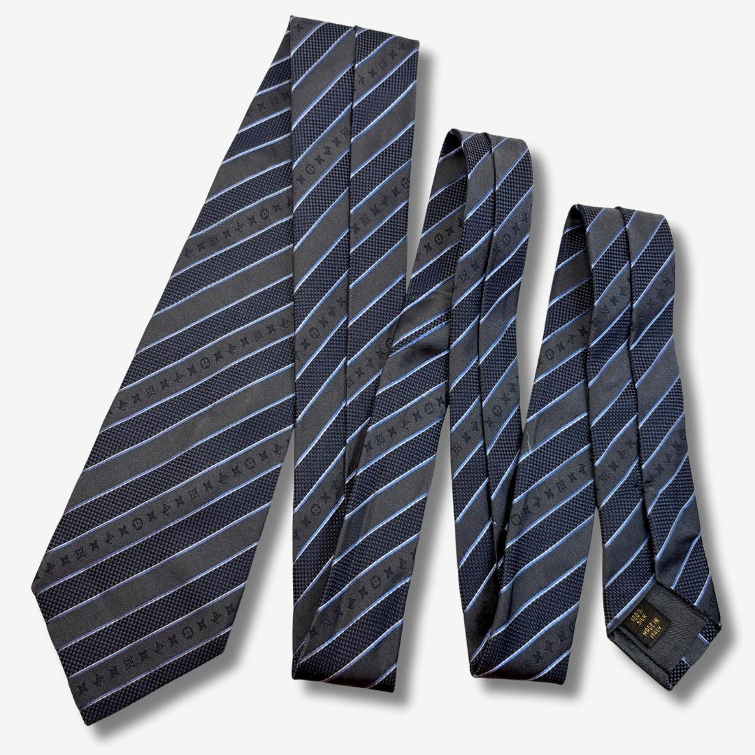 LOUIS VUITTON シルクネクタイ モノグラム ストライプ柄 ネイビー