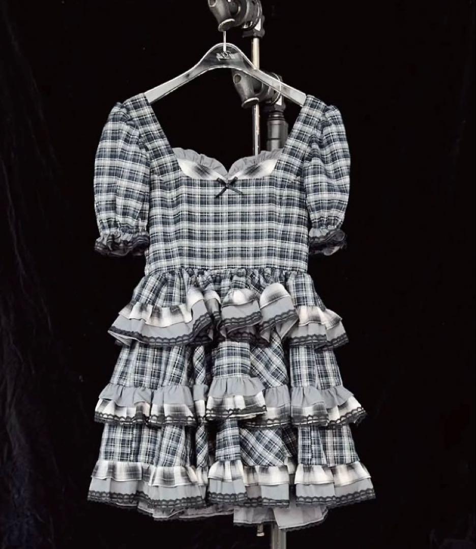 lillilly Starry バイカラー フリルドレス ブルー