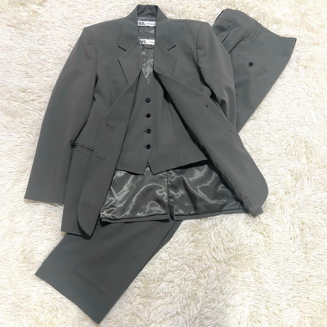 ザラ　3ピースセットアップ　スーツ　グリーン　サイズM X L