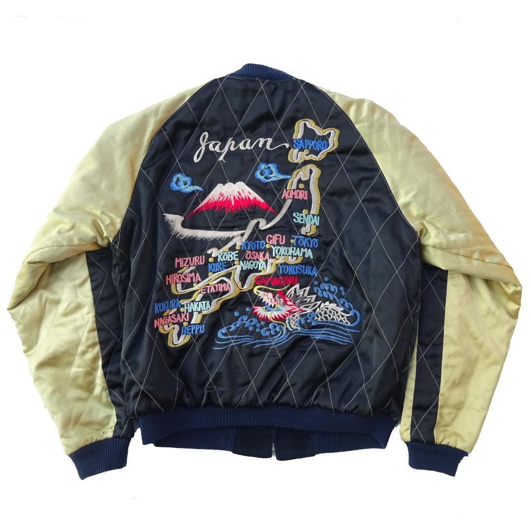 M品番　東洋スカジャン別珍リバーシブル刺繍 L中綿スカル ドクロ 蛇髑髏 昇龍