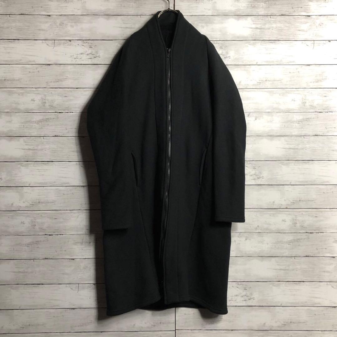 ヨウジヤマモト スウェット生地ロングコート フルジップ ノーカラーウールコットン